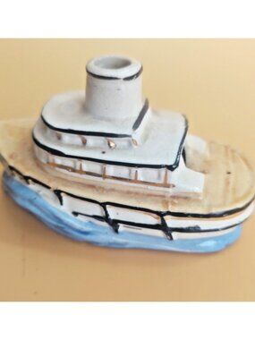 Vintage Novelty Smoker/Incense holder - Hand Painted Tug Boat 3 3/4"  1960